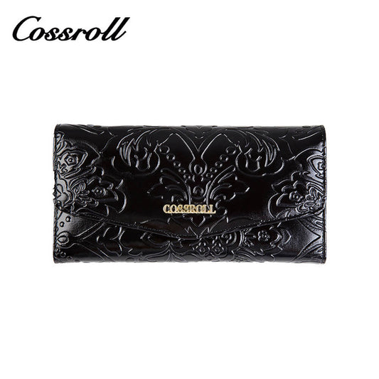 Flower Debossed Long Patent Envelope Leather Wallet Manufacturer