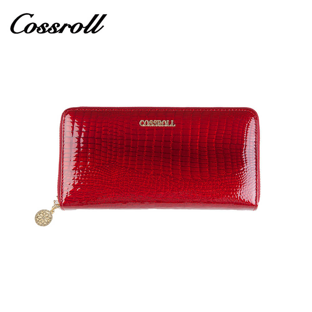 Cossroll Round Zip Long Crocodile Patent Leather Wallets Manufacturer