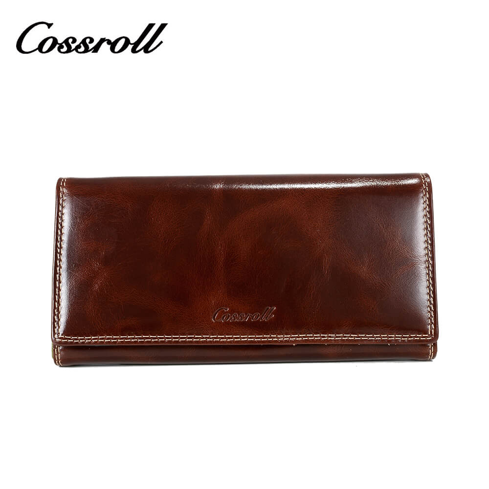 Cossroll Bifold Long Cowhide Waxed Leather Wallet Manufacturer