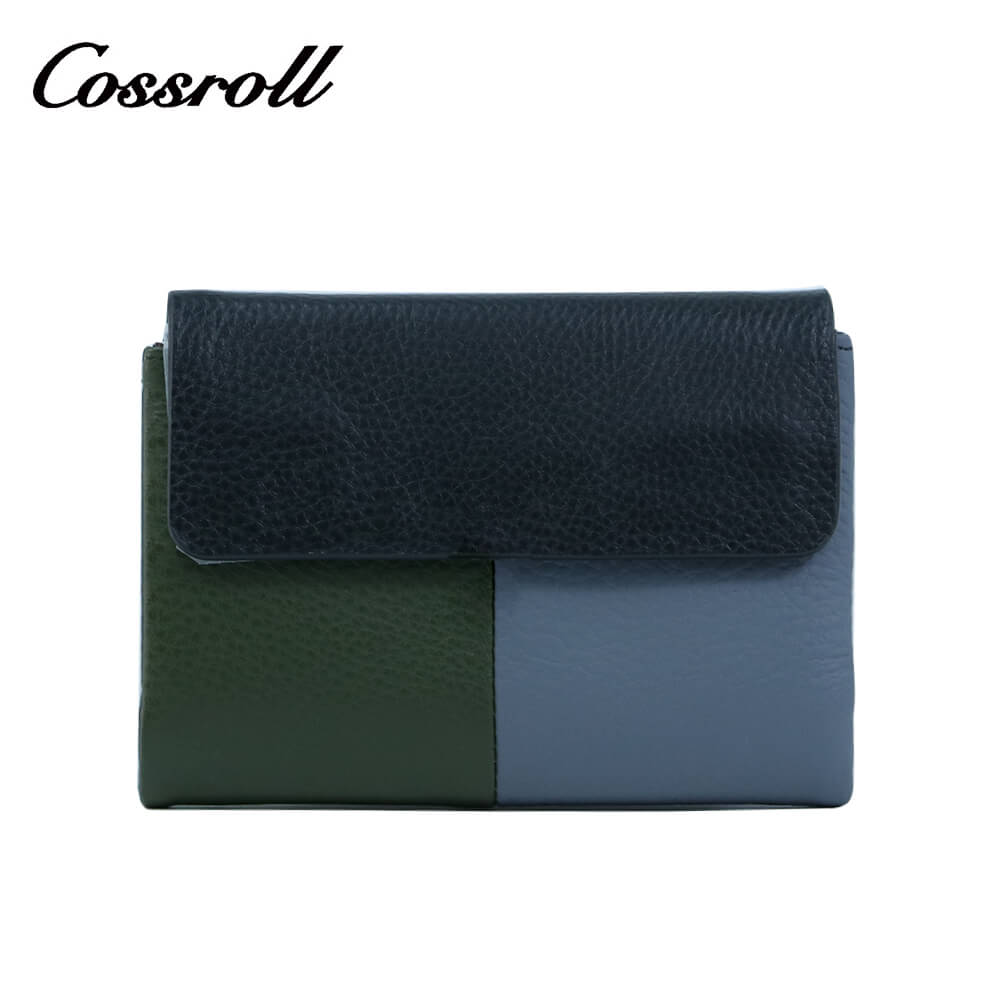 Cossroll Tricolor Trifold Short Cowhide Leather Wallets Manufacturer