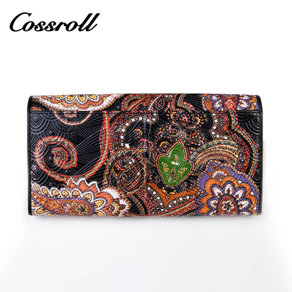 Vintage Floral Lady Long Cowhide Leather Wallets