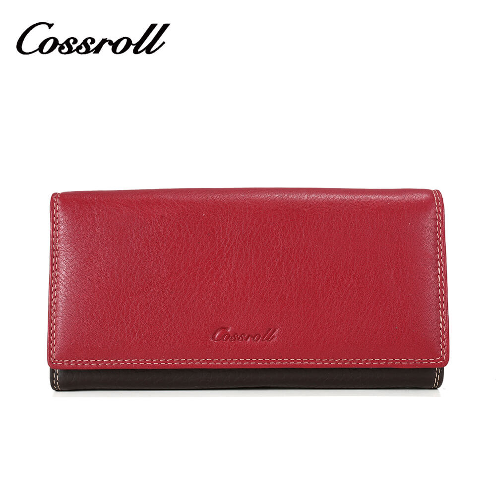 Lady Long Litchi Cowhide Leather Wallet