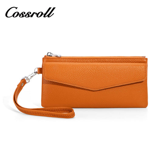 Cossroll Wristlet Clutch Lychee Cowhide Leather Wallets Manufacturer