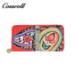 Round Zip Long Flower Print Leather Wallets
