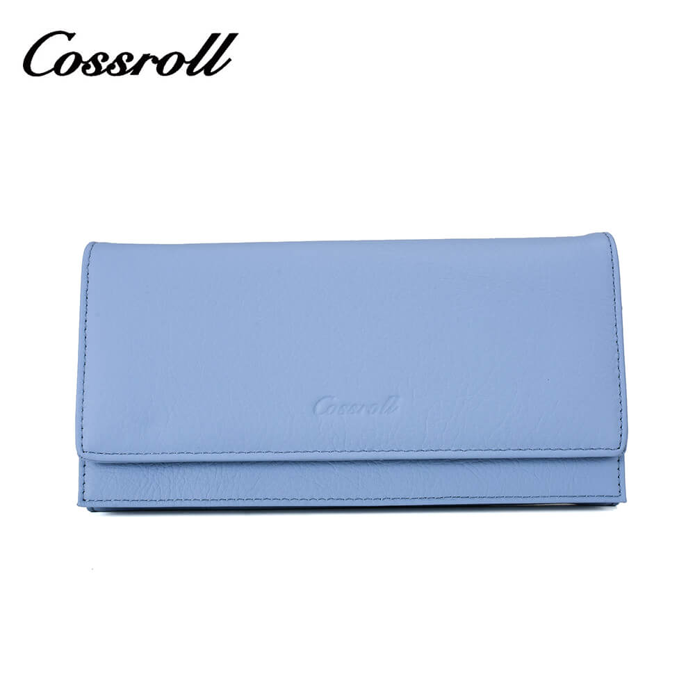 Women Bifold Long Cowhide Lychee Leather Wallet Manufacturer