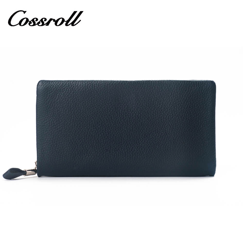 Cossroll Doulbel Zipper Cowhide Leather Wallets Manufacturer