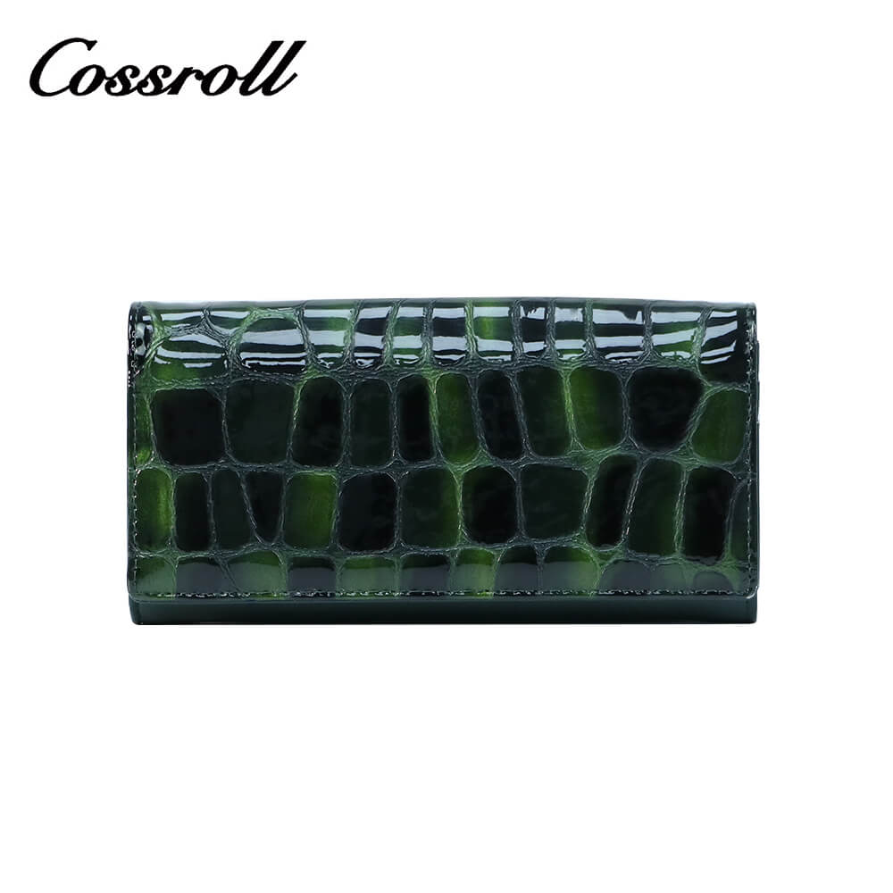 Cossroll Crocodile Ladies Patent Leather Bifold Long Wallets Wholesale