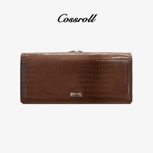 Glossy Elegant Women Long Leather Wallet - cossroll.leather