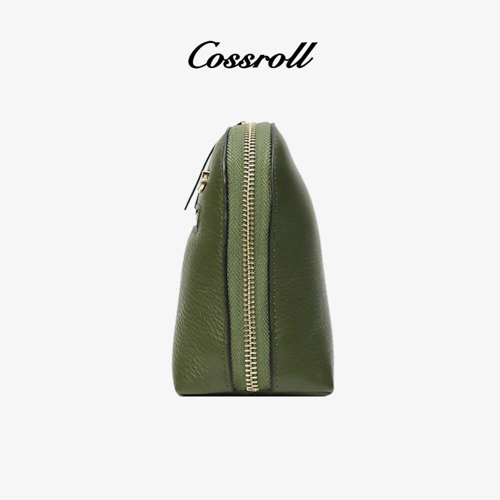 Zip Round Leather Pouch For Women - cossroll.leather