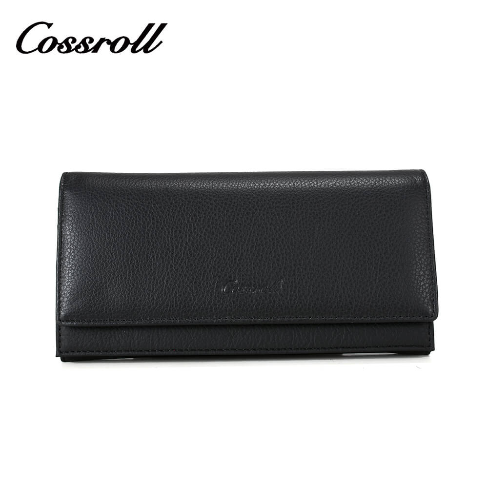 Women Bifold Long Cowhide Lychee Leather Wallet Manufacturer