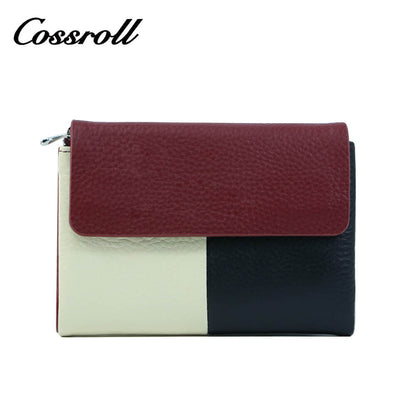 Cossroll Tricolor Trifold Short Cowhide Leather Wallets Manufacturer