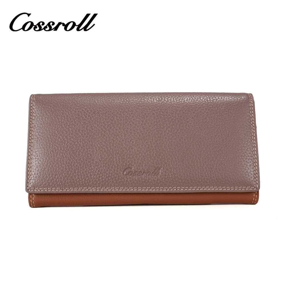 Women Long Litchi Cowhide Leather Wallet Manufacturer