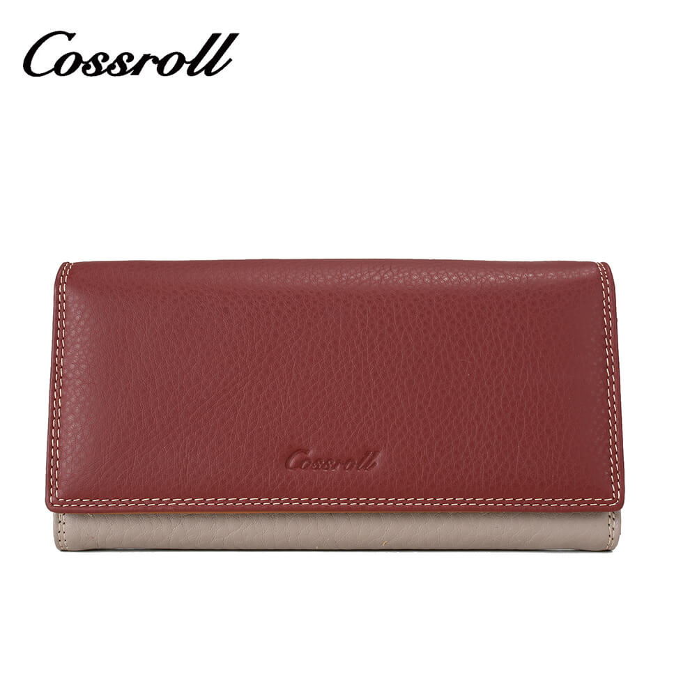 Lady Long Litchi Cowhide Leather Wallet