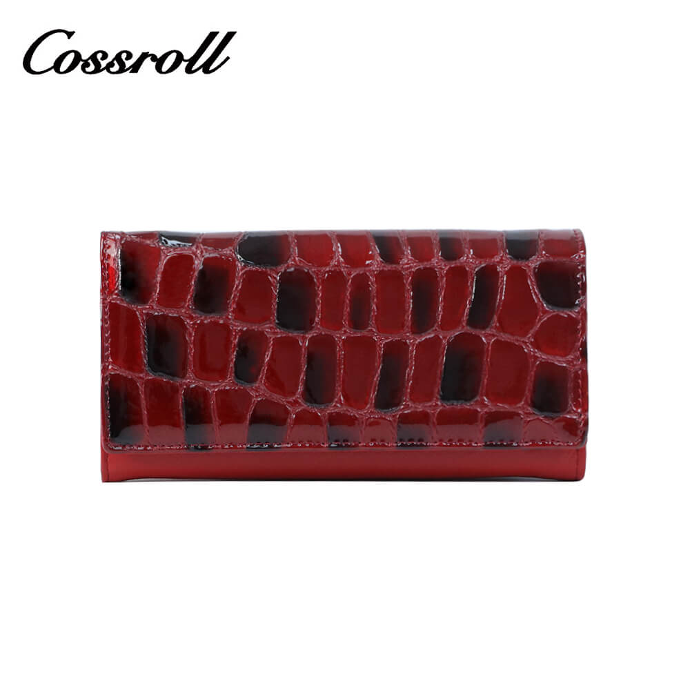 Cossroll Crocodile Ladies Patent Leather Bifold Long Wallets Wholesale