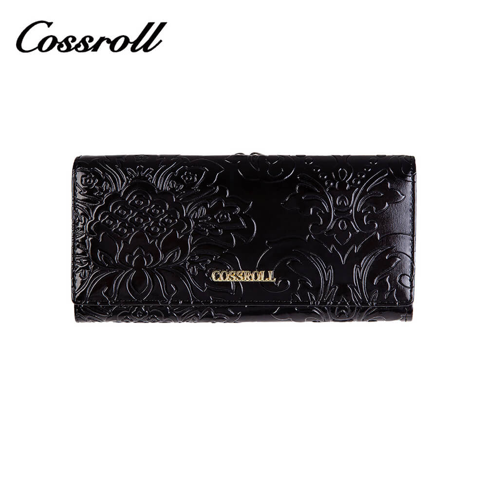 Flower Debossed Clutch Lady Long Cowhide Leather Wallet Manufacturer