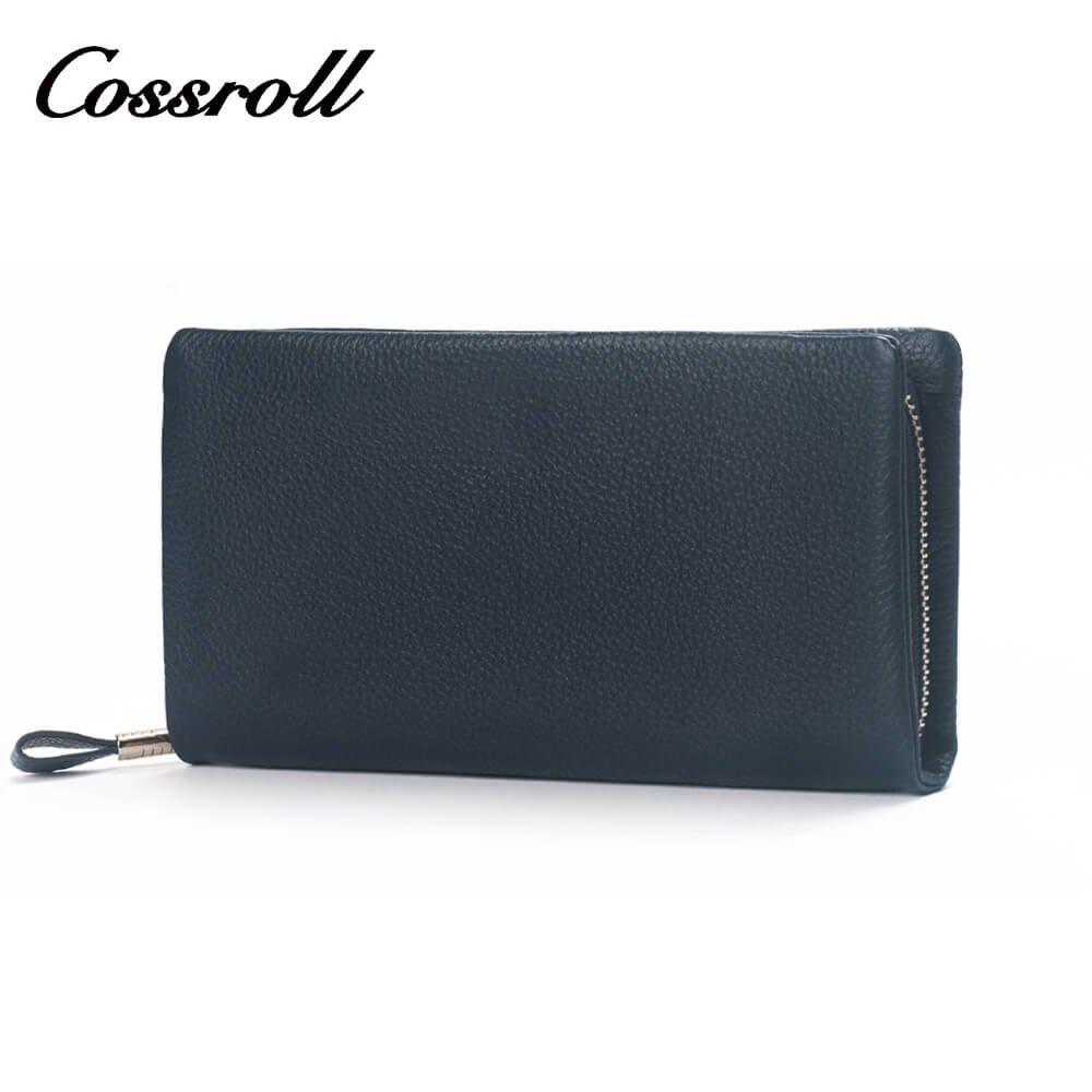 Cossroll Doulbel Zipper Cowhide Leather Wallets Manufacturer