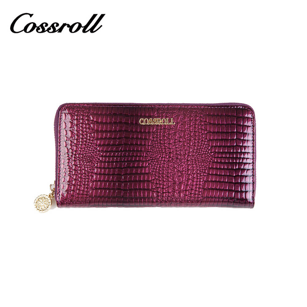 Cossroll Round Zip Long Crocodile Patent Leather Wallets Manufacturer