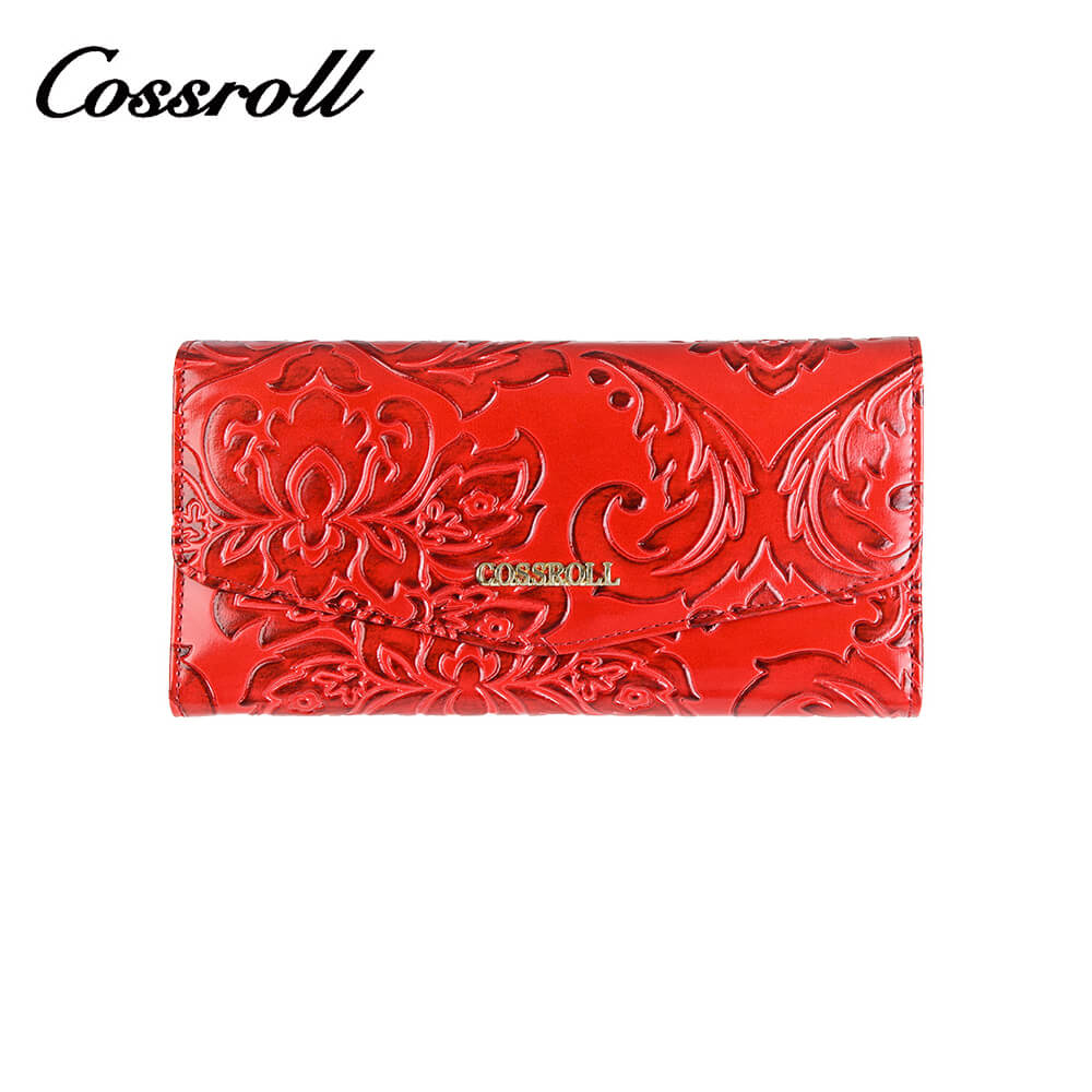 Flower Debossed Long Patent Envelope Leather Wallet Manufacturer