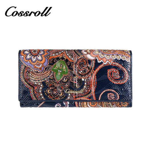 Vintage Floral Lady Long Cowhide Leather Wallets