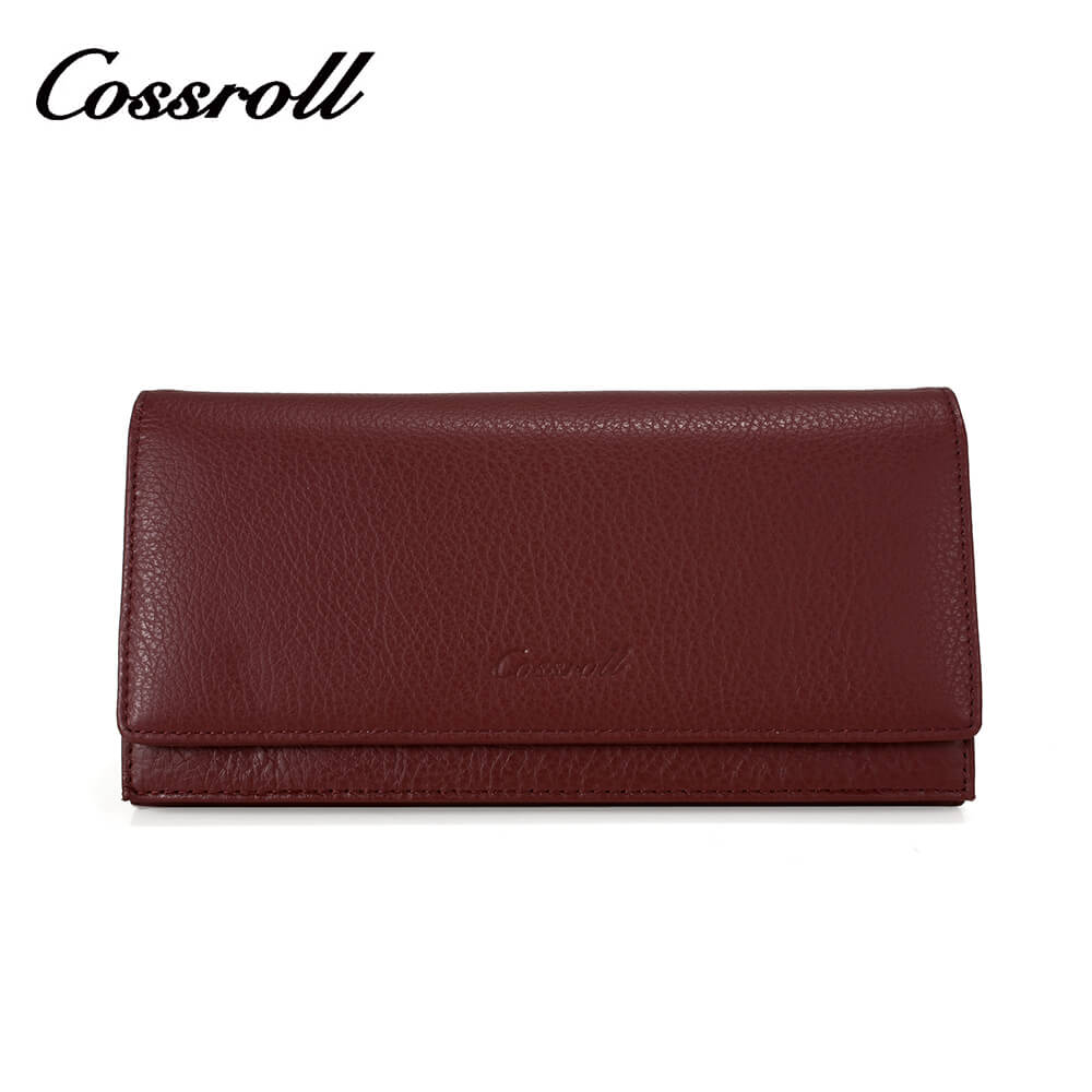 Women Bifold Long Cowhide Lychee Leather Wallet Manufacturer