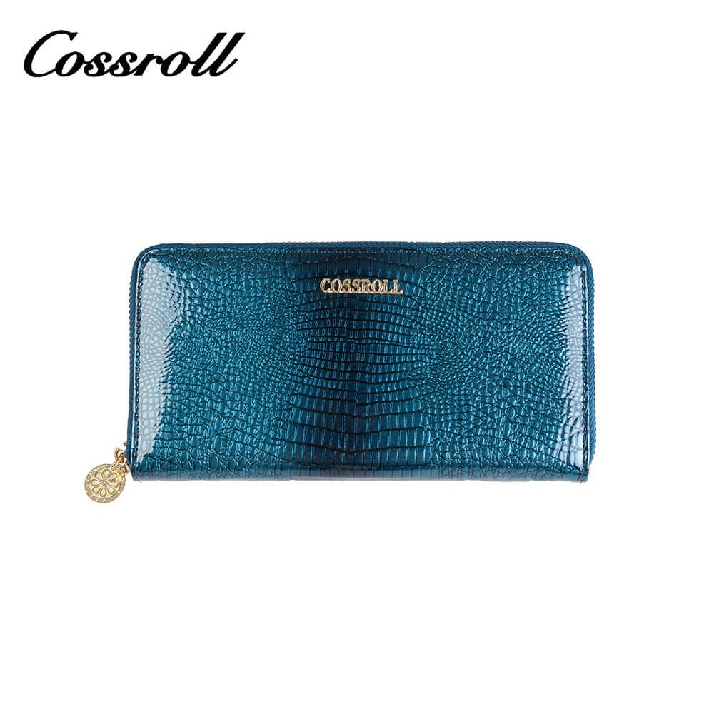 Cossroll Round Zip Long Crocodile Patent Leather Wallets Manufacturer