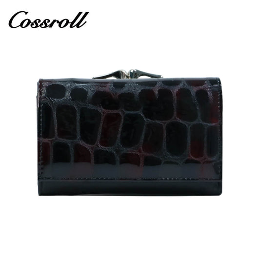 Cossroll Crocodile Ladies Patent Leather Bifold Long Wallets Wholesale