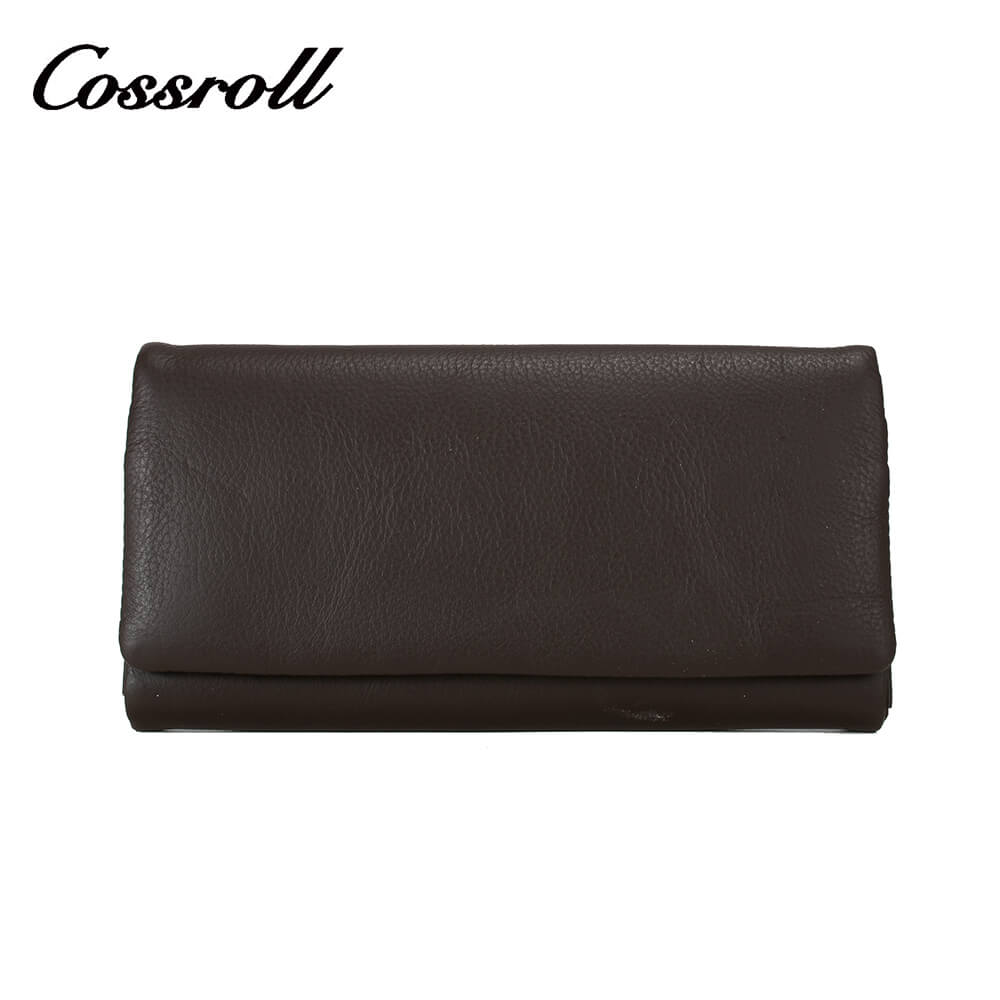 Women Bifold Long Cowhide Lychee Leather Wallet