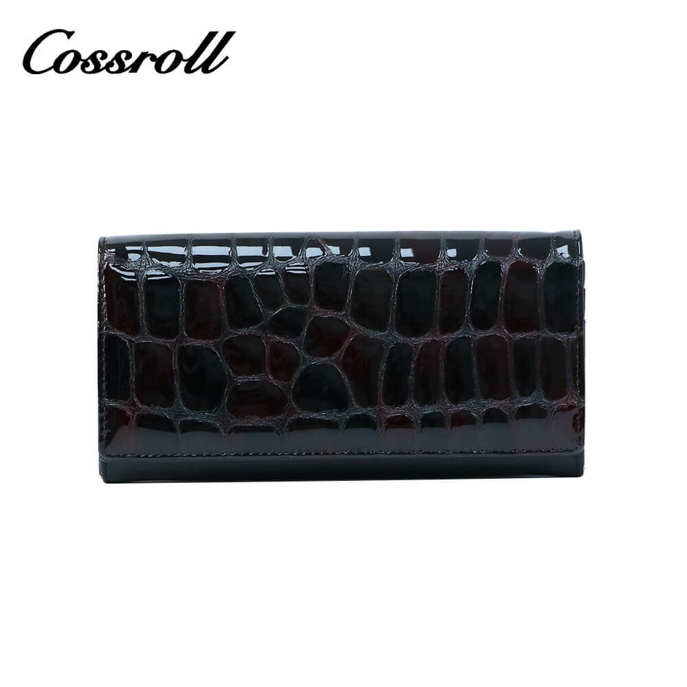 Cossroll Crocodile Ladies Patent Leather Bifold Long Wallets Wholesale