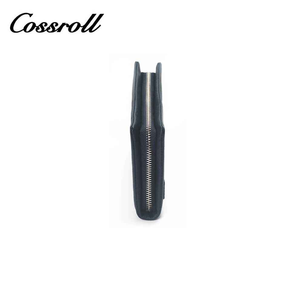 Cossroll Doulbel Zipper Cowhide Leather Wallets Manufacturer