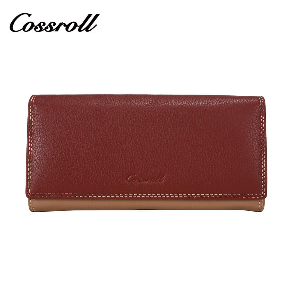 Women Long Litchi Cowhide Leather Wallet Manufacturer