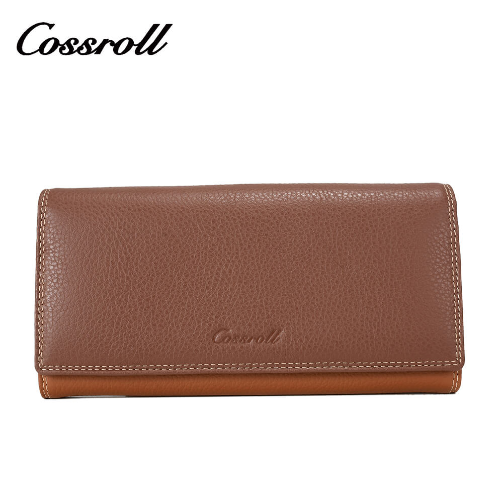 Lady Long Litchi Cowhide Leather Wallet