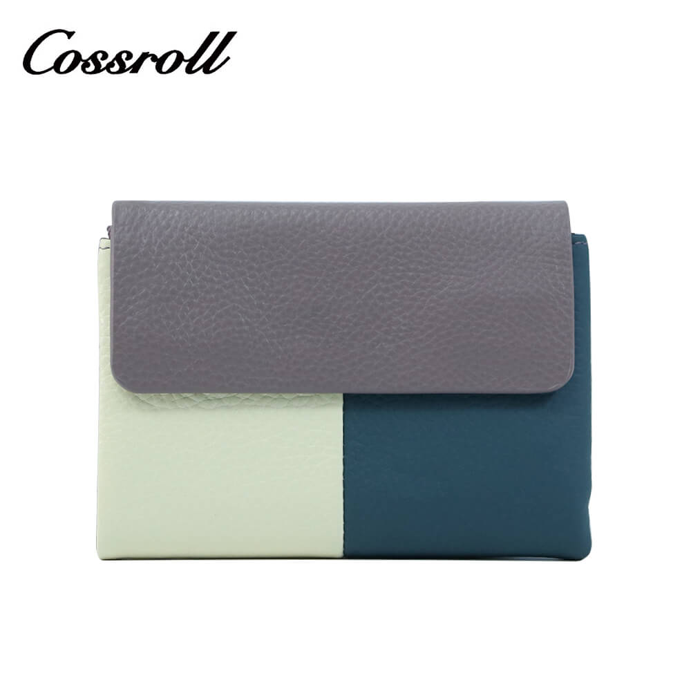 Cossroll Tricolor Trifold Short Cowhide Leather Wallets Manufacturer