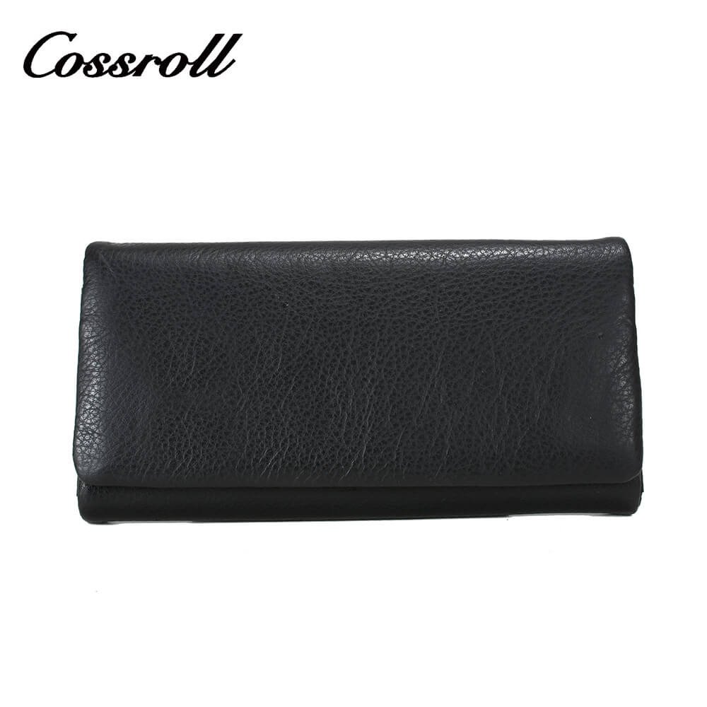 Women Bifold Long Cowhide Lychee Leather Wallet