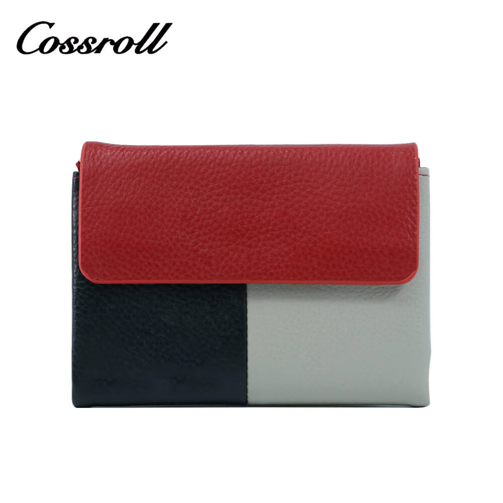 Cossroll Tricolor Trifold Short Cowhide Leather Wallets Manufacturer