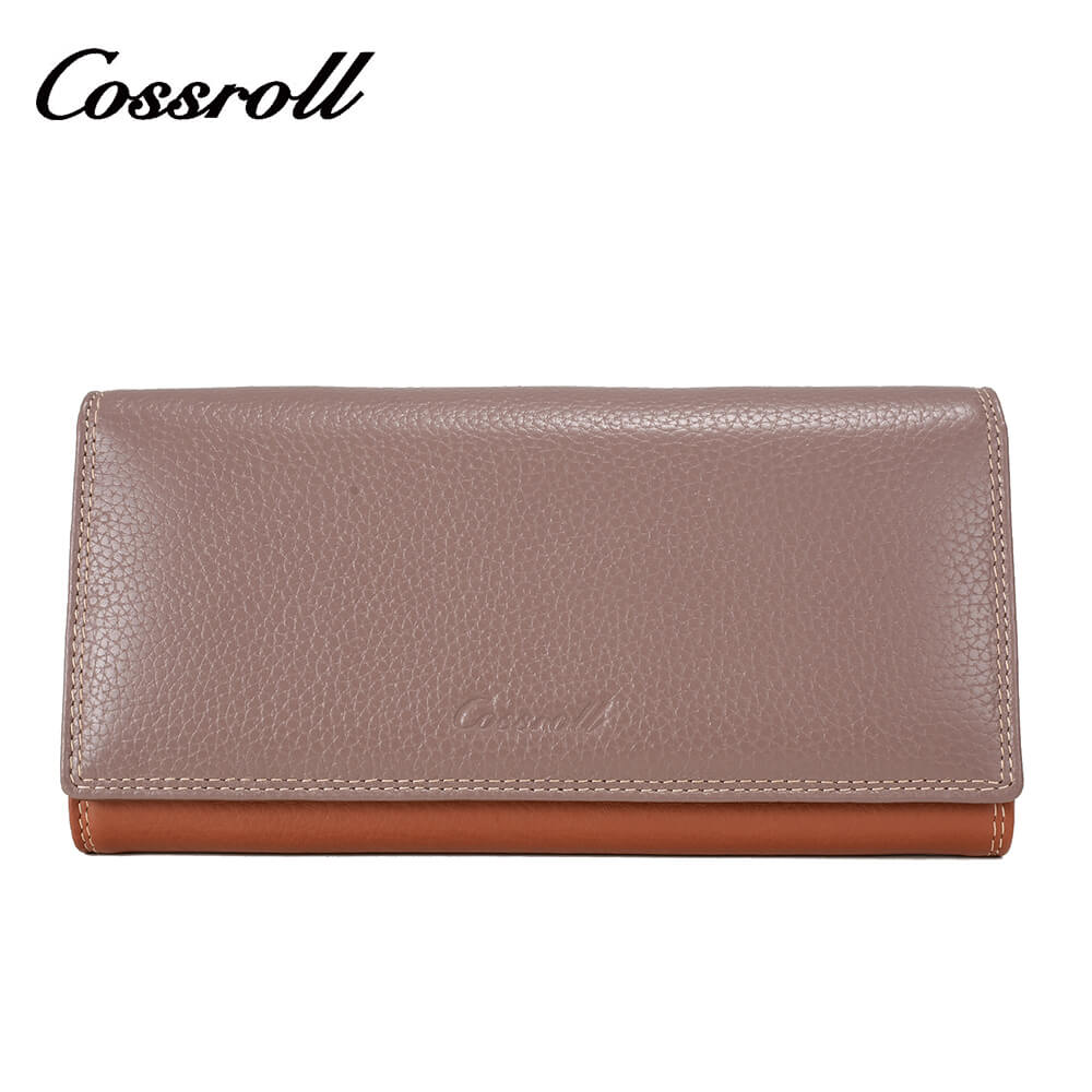 Lady Long Litchi Cowhide Leather Wallet