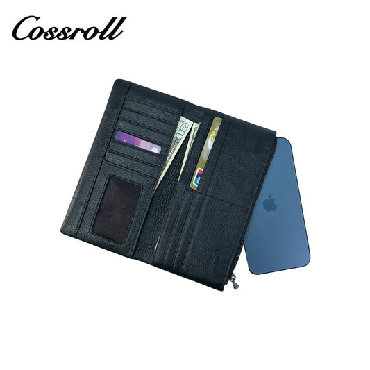 Cossroll Men Women Bifold Cowhide Leather Long Wallets Manufacturer