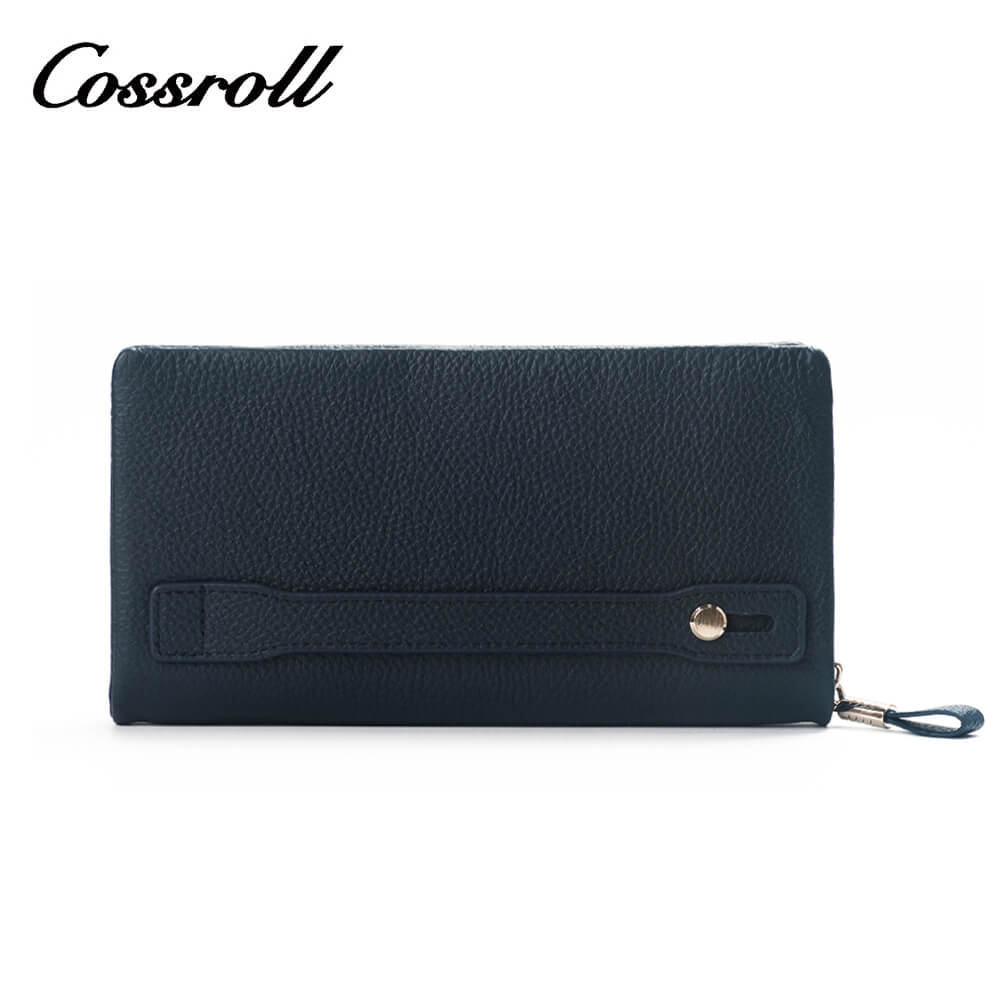 Cossroll Doulbel Zipper Cowhide Leather Wallets Manufacturer