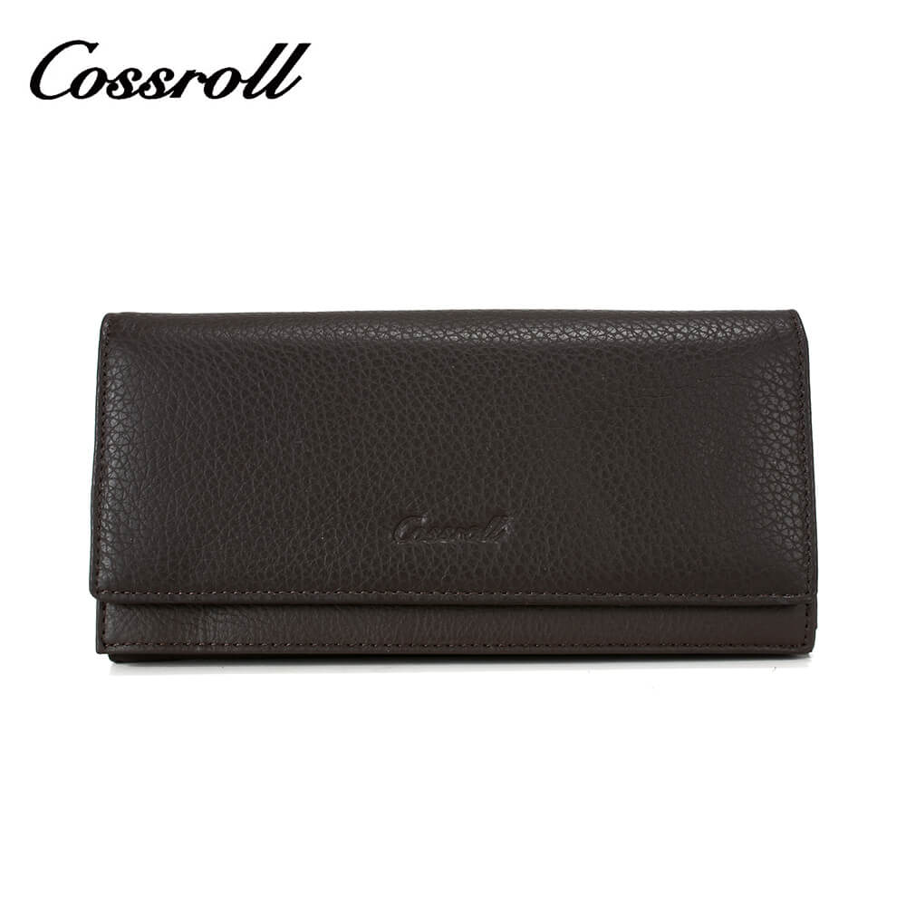 Women Bifold Long Cowhide Lychee Leather Wallet Manufacturer