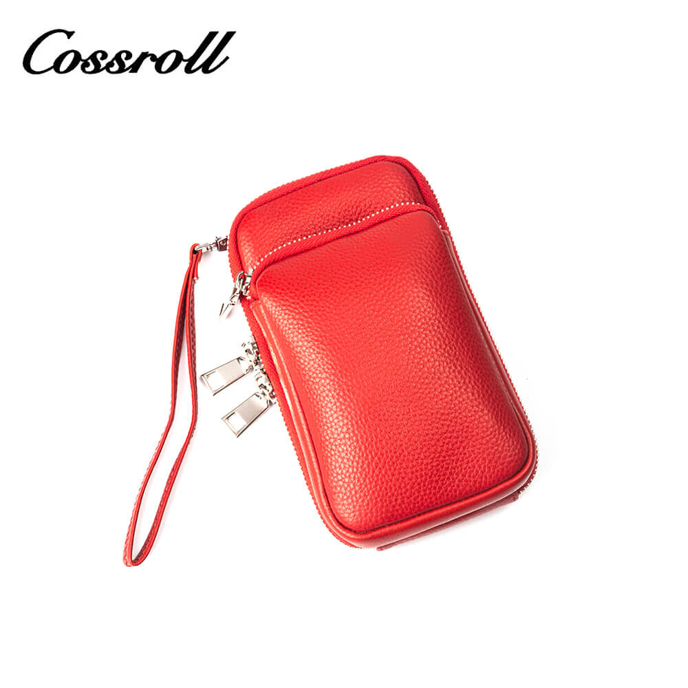 Vertical Cowhide Leather Crossbody Phone Bag