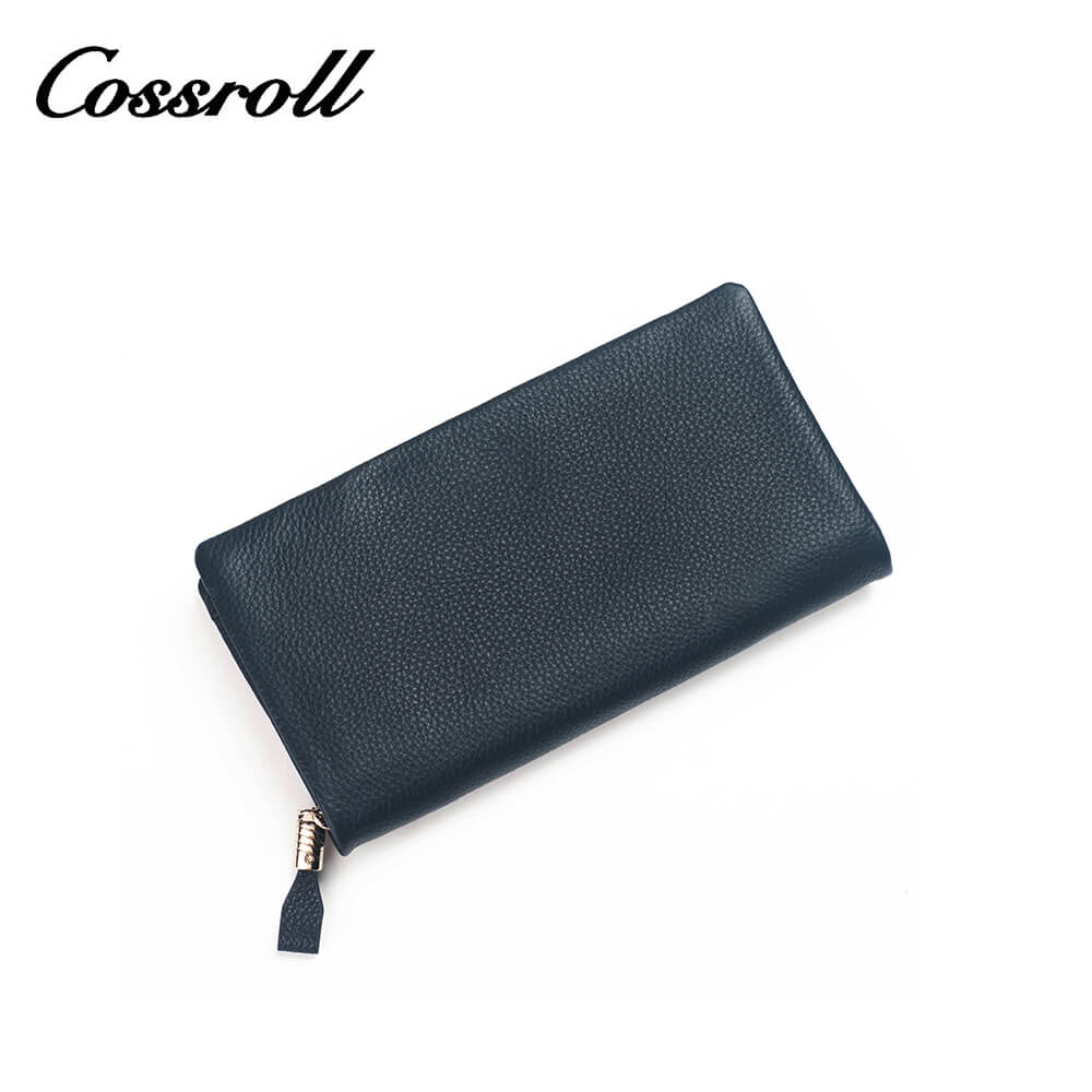 Cossroll Doulbel Zipper Cowhide Leather Wallets Manufacturer