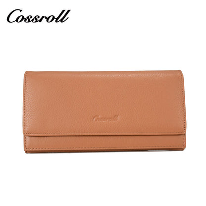 Women Bifold Long Cowhide Lychee Leather Wallet Manufacturer