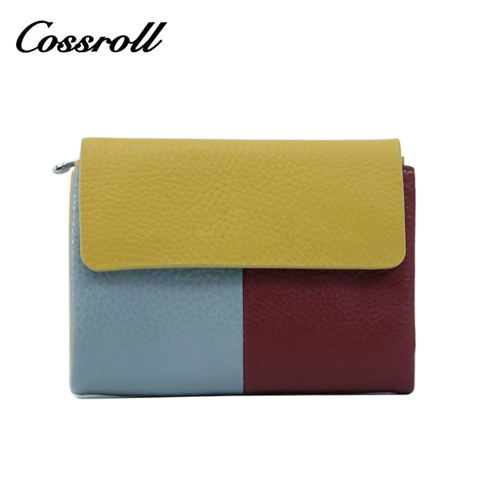 Cossroll Tricolor Trifold Short Cowhide Leather Wallets Manufacturer