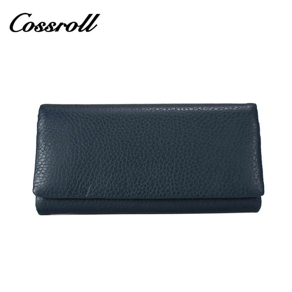 Women Bifold Long Cowhide Lychee Leather Wallet