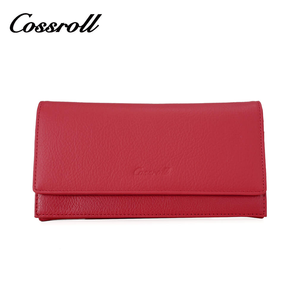 Women Bifold Long Cowhide Lychee Leather Wallet Manufacturer