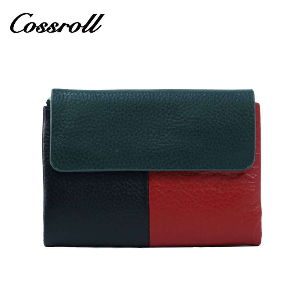 Cossroll Tricolor Trifold Short Cowhide Leather Wallets Manufacturer