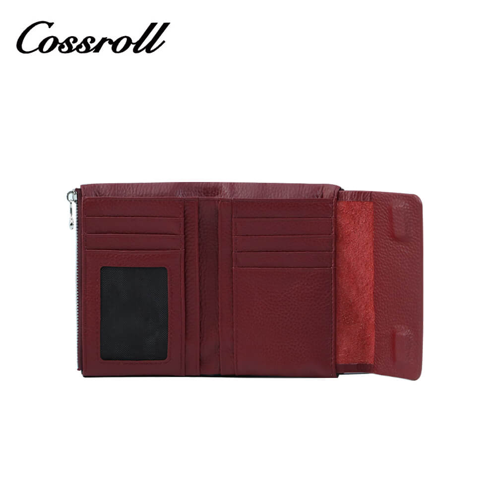 Cossroll Tricolor Trifold Short Cowhide Leather Wallets Manufacturer