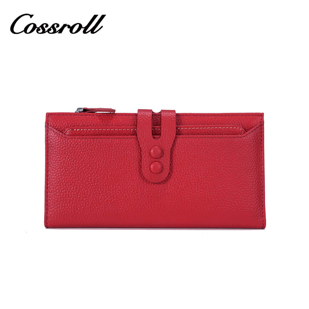 Women Trifold Cowhide Lychee Long Leather Wallet Manufacturer