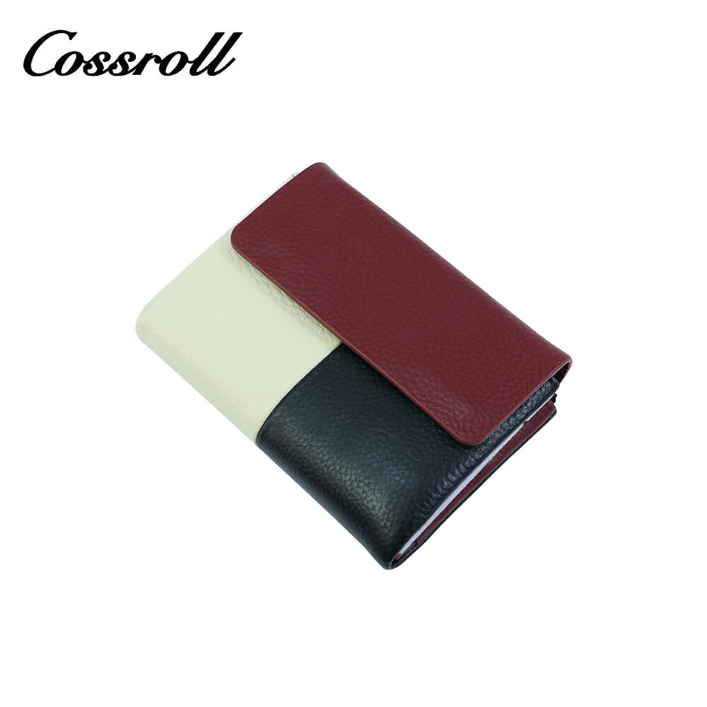 Cossroll Tricolor Trifold Short Cowhide Leather Wallets Manufacturer