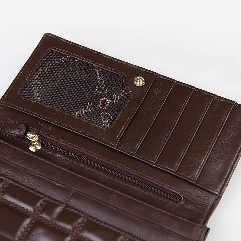 Cossroll Chocolate Texture Long Cowhide Leather Wallet Manufacturer