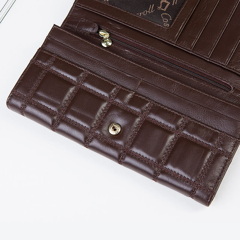 Cossroll Chocolate Texture Long Cowhide Leather Wallet Manufacturer